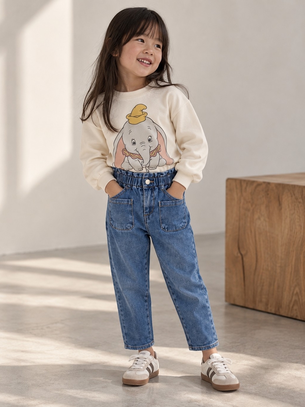 Zara Girls Jeans 4-5Y Paperbag Waist High Rise Tapered Denim Pants